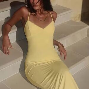 Pale Butter Yellow Y2K Style Fitted Maxi Sundress